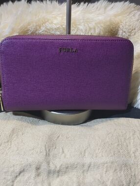 Furla Purple Zip-Around Saffiano Leather wallet EUC NOW ONLY $175